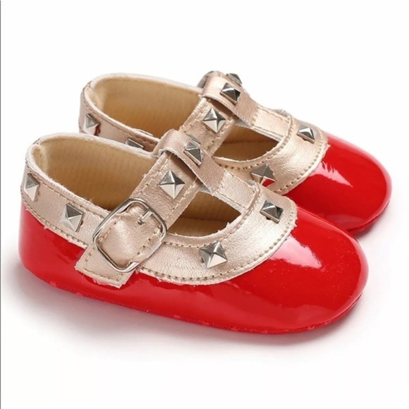 Red Patent Leather Studded Baby Shoes 3-6 Months - Picture 1 of 2